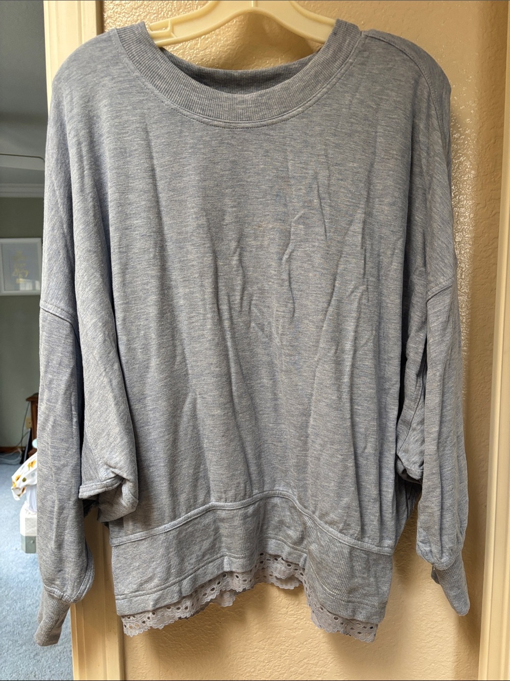 Free people dream state Light Blue Lace-Hem Pullover